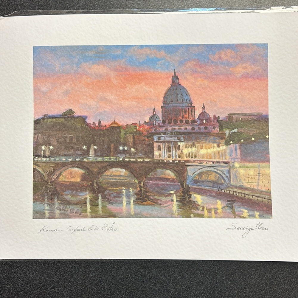 ROME Cupola di San Pietro Watercolor Painting Thick Pebbled Linen Card Signed
